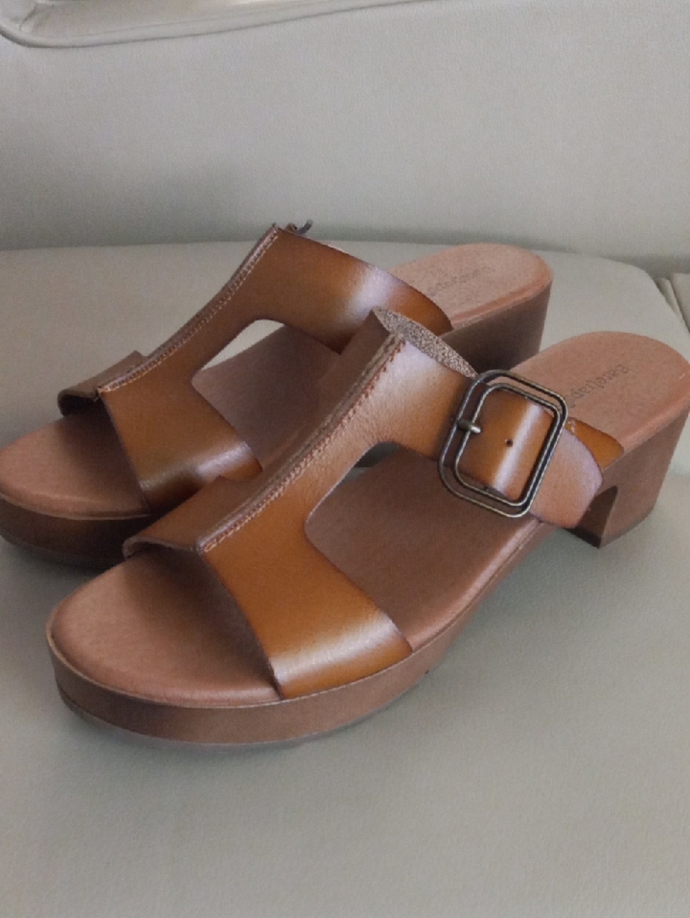 BareTraps Women's Brown Leather Slide Mules with Buckle Size 9.5M